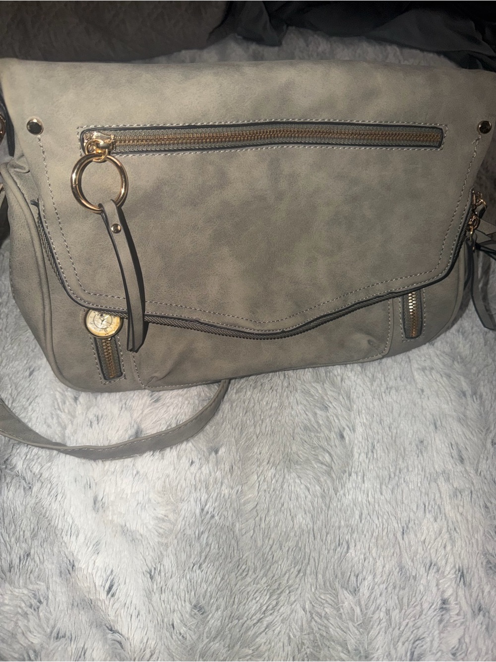 Everyday Gray Crossbody Bag with Gold Accent Hardware